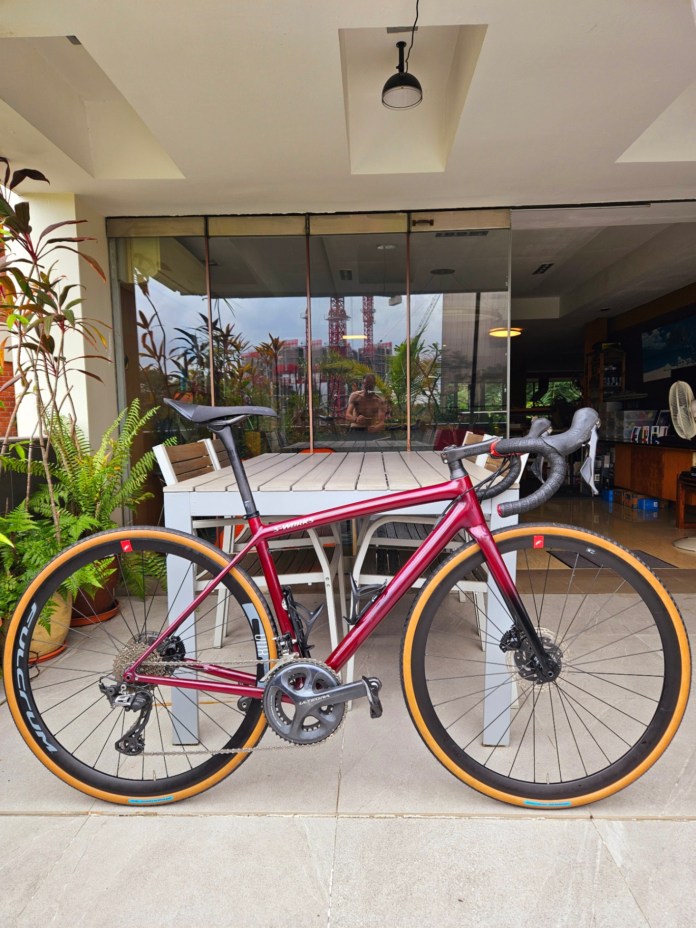 Deep red S-Works road bike with Ultegra and Fulcrum wheels